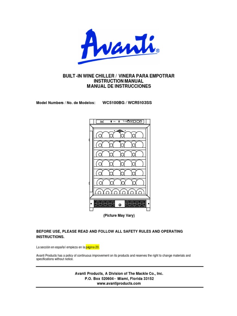 Avanti wc5100bg Owner S Manual PDF Ac Power Plugs And Sockets