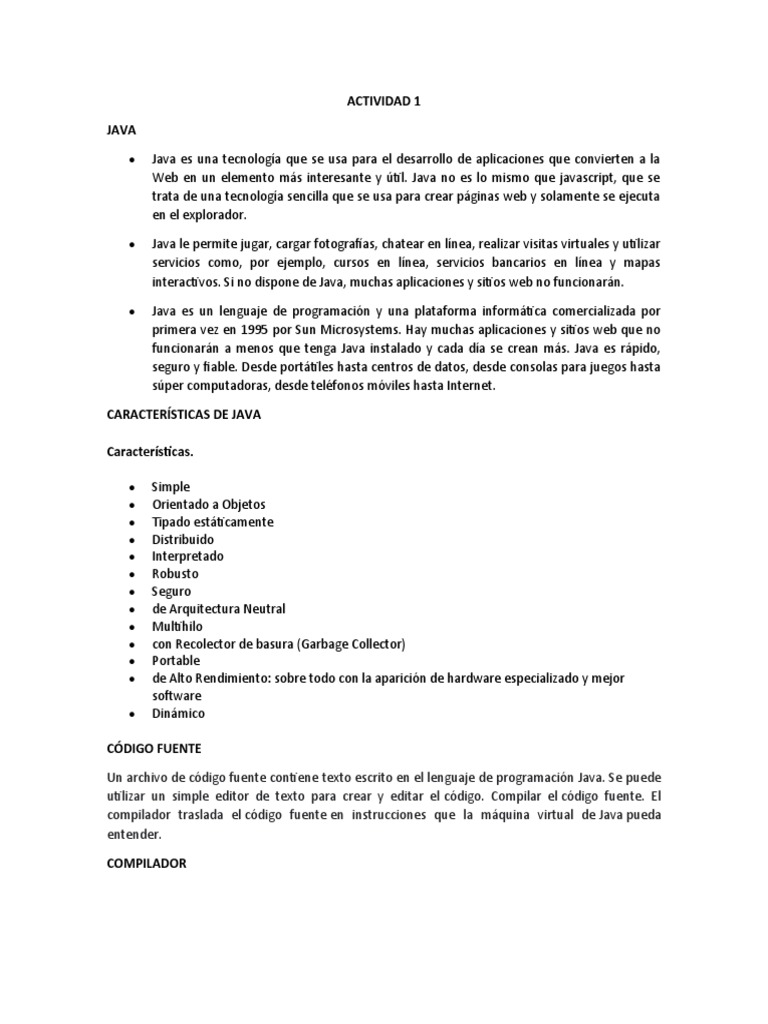 Actividad 1 | PDF | Java (lenguaje de programación) | máquina virtual ...