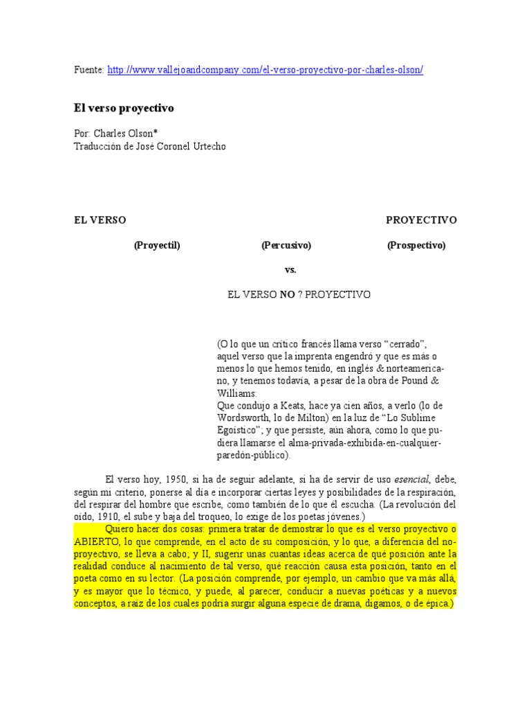 El verso proyectivo de Charles Olson | PDF | Realidad | TS Eliot