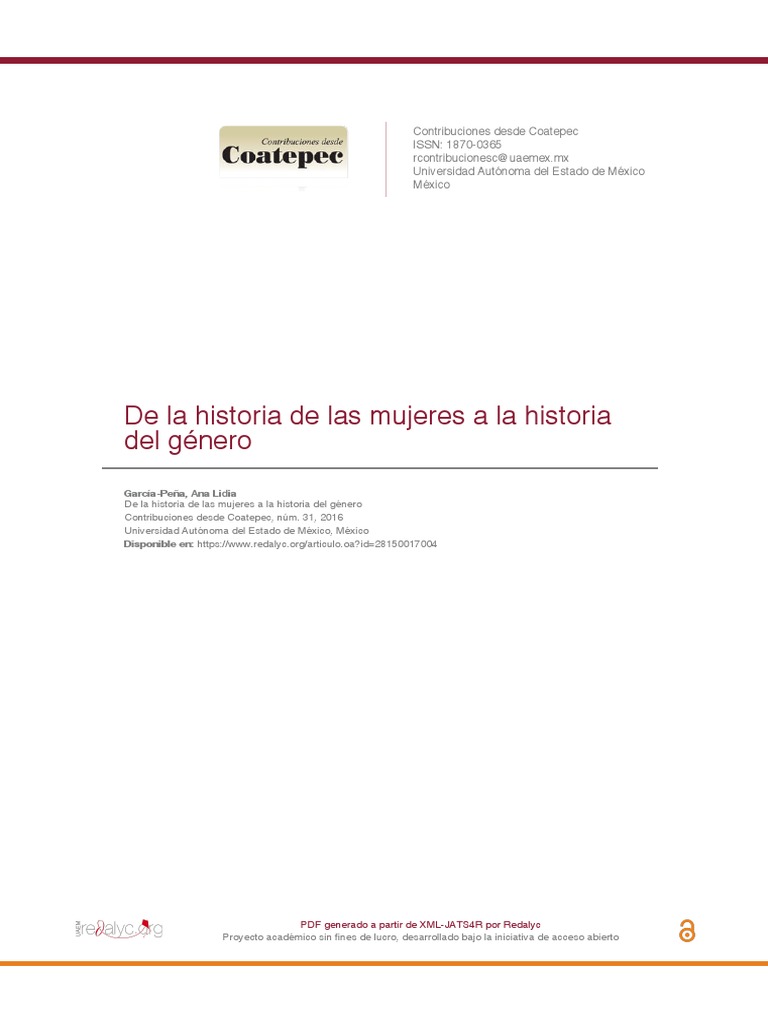De La Historia de Las Mujeres A La Historia Del Género PDF Género