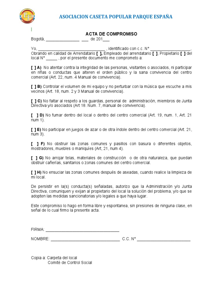 Acta de Compromiso Simple | PDF | Finanzas y dinero | Derecho