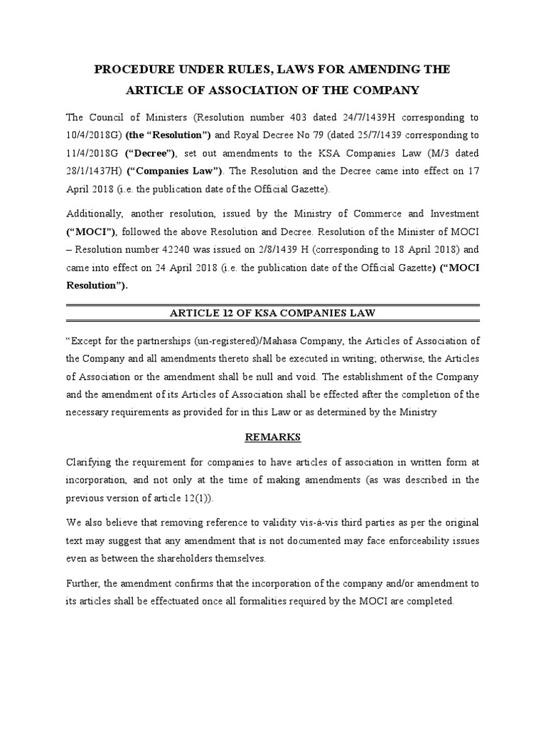 Amending Articles of Association in KSA | PDF | Decree | Articles Of ...