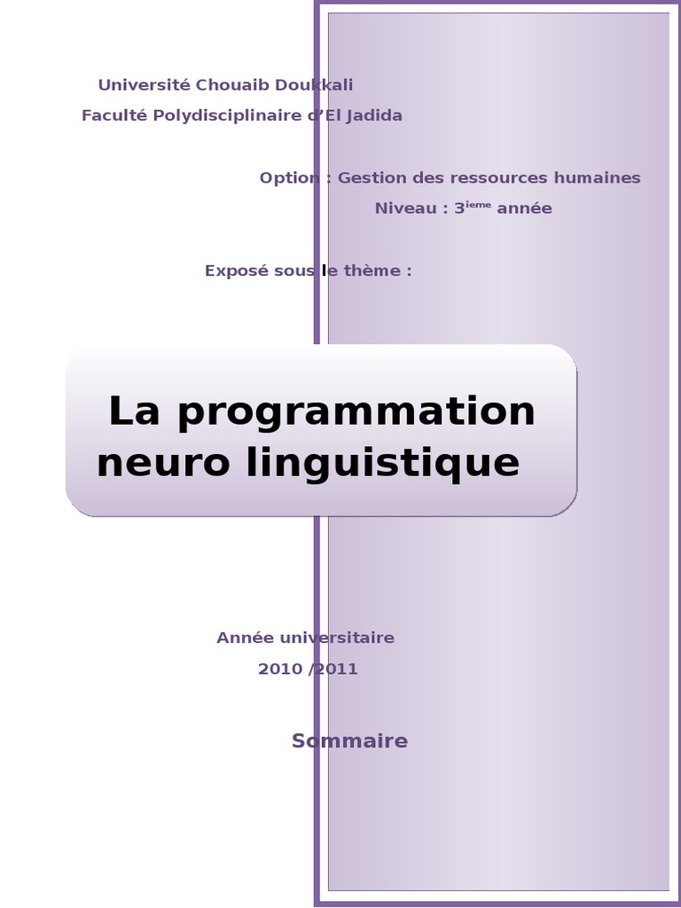 La Programmation Neuro Linguistique PDF Programmation neuro — free download