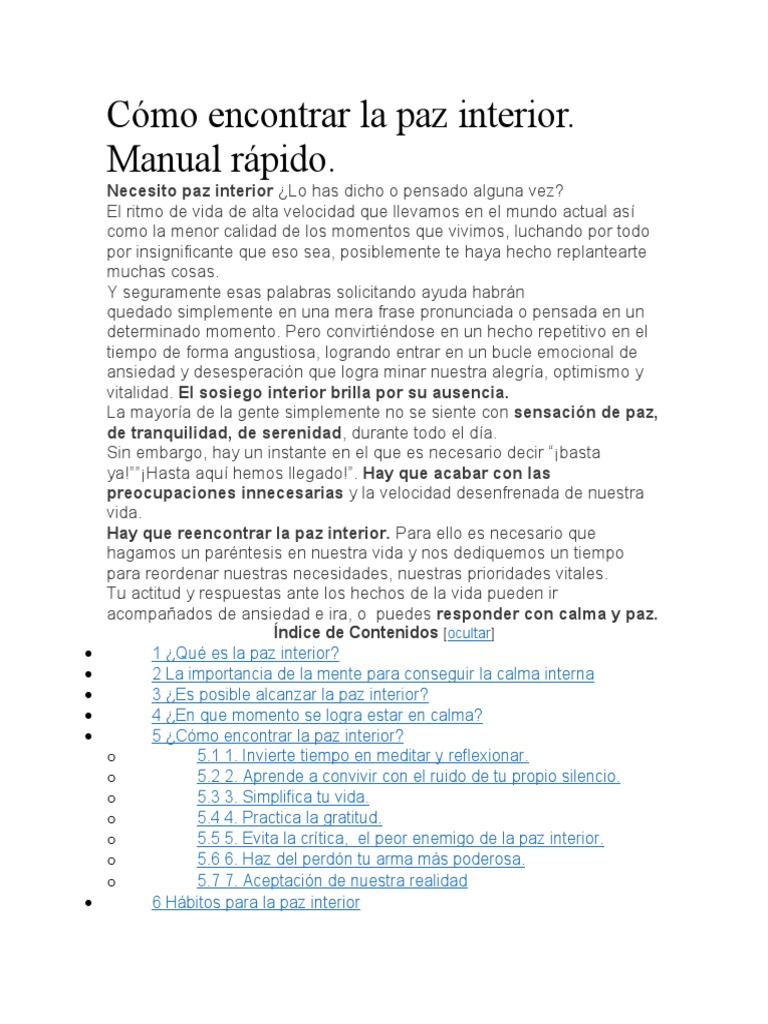 Cómo Encontrar La Paz Interior Pdf Meditación Felicidad