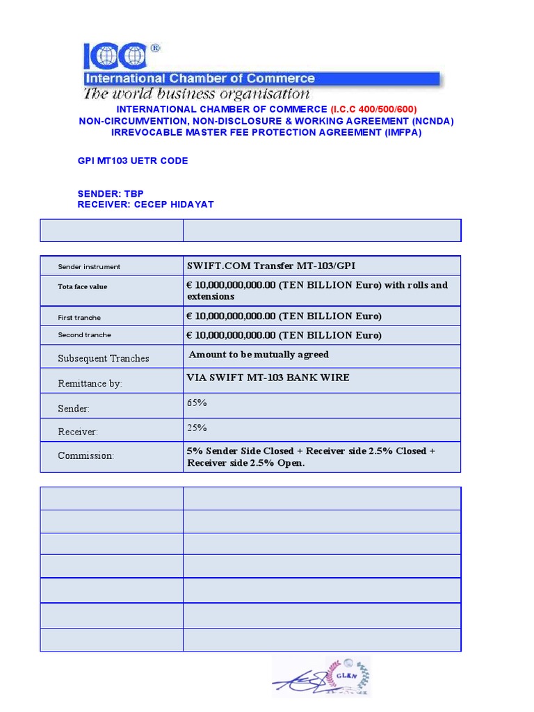 GPI MT103 UETR Code Agreement | PDF | Arbitration | Financial Transaction