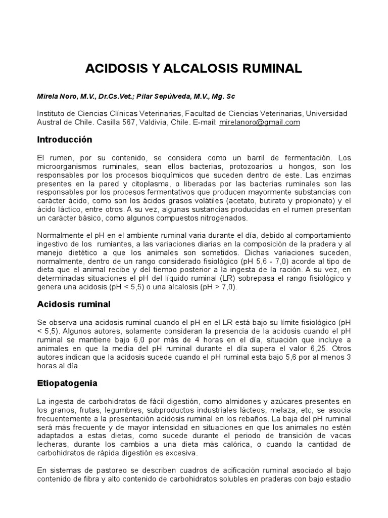 Acidosis y Alcalosis Ruminal en Rumiantes | PDF | Ácido láctico | Rumiante