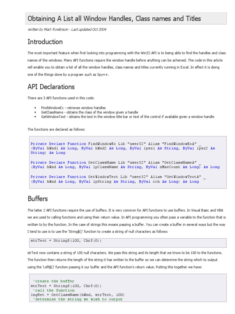 Obtaining A List All Window Handles | PDF | Parameter (Computer ...