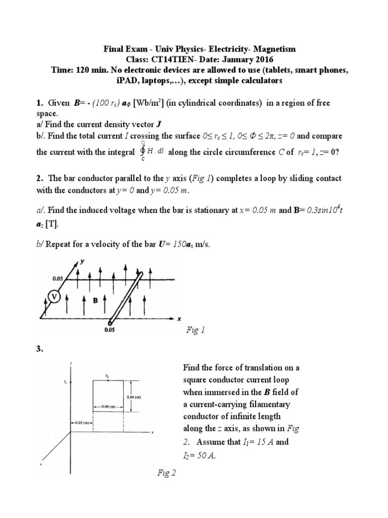 Physics Final Exam: Electricity & Magnetism | PDF | Magnetic Field ...
