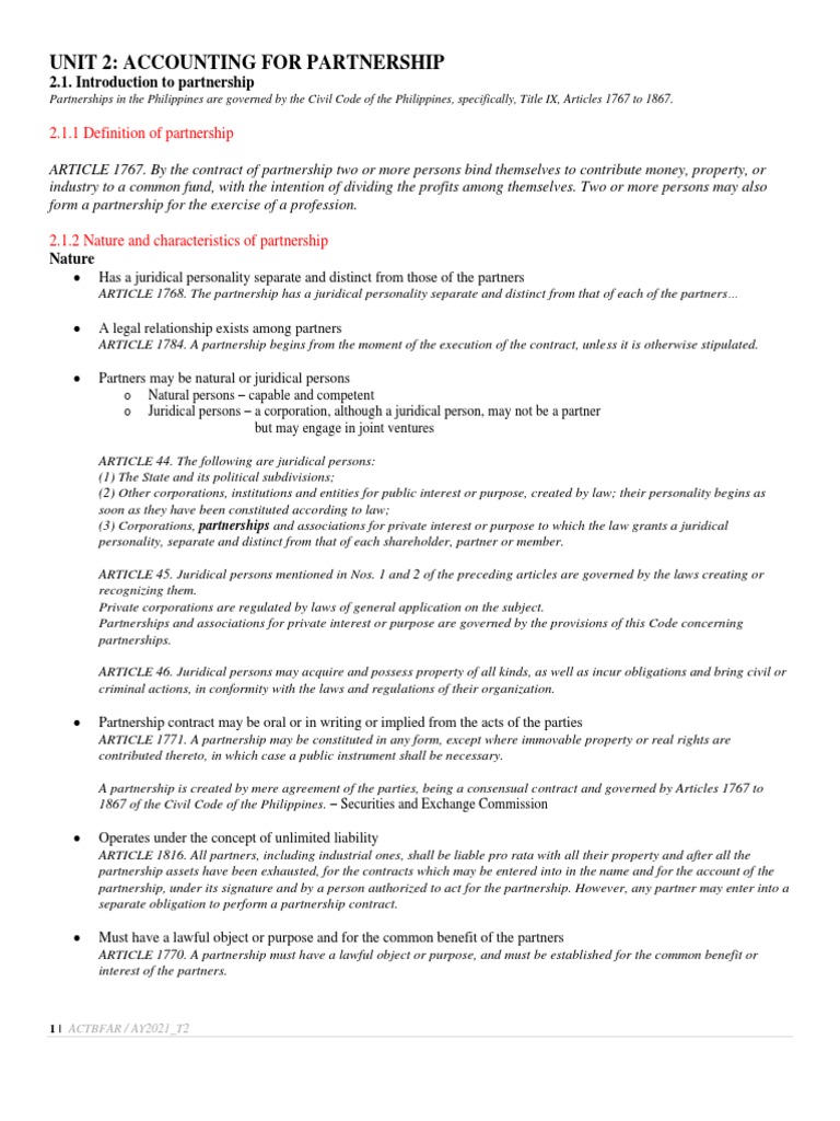 ACTBFAR Unit 2 Partnership Part 1 Introduction To Partnership Study ...