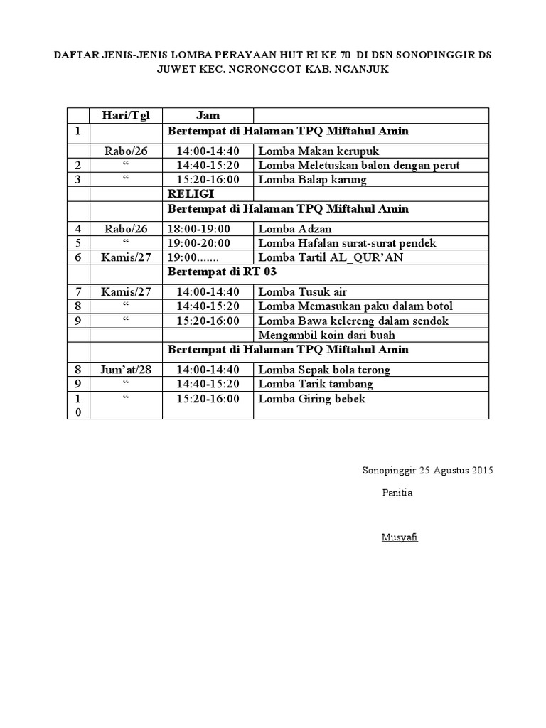 Daftar Jenis Lomba Pdf