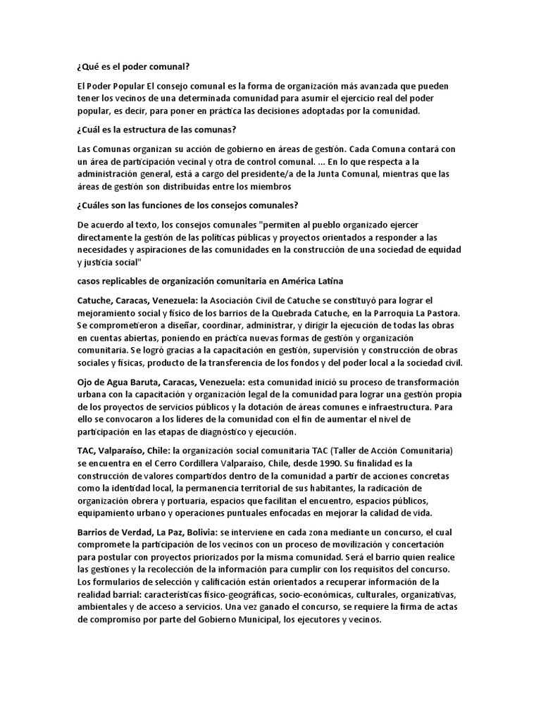 Poder Comunal y Consejos Comunales en Venezuela | PDF | Venezuela
