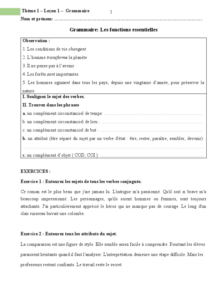 Exercice Cod Coi Attribut Du Sujet 6ème Pdf 4 Et 5 - Semaine 2 - Grammaire | PDF | Complément d'objet | Mécanique du  langage