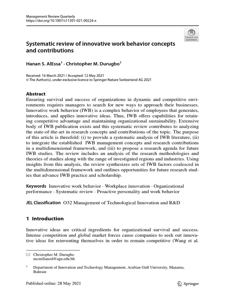 Systematic Review of Innovative Work Behavior Concepts and ...