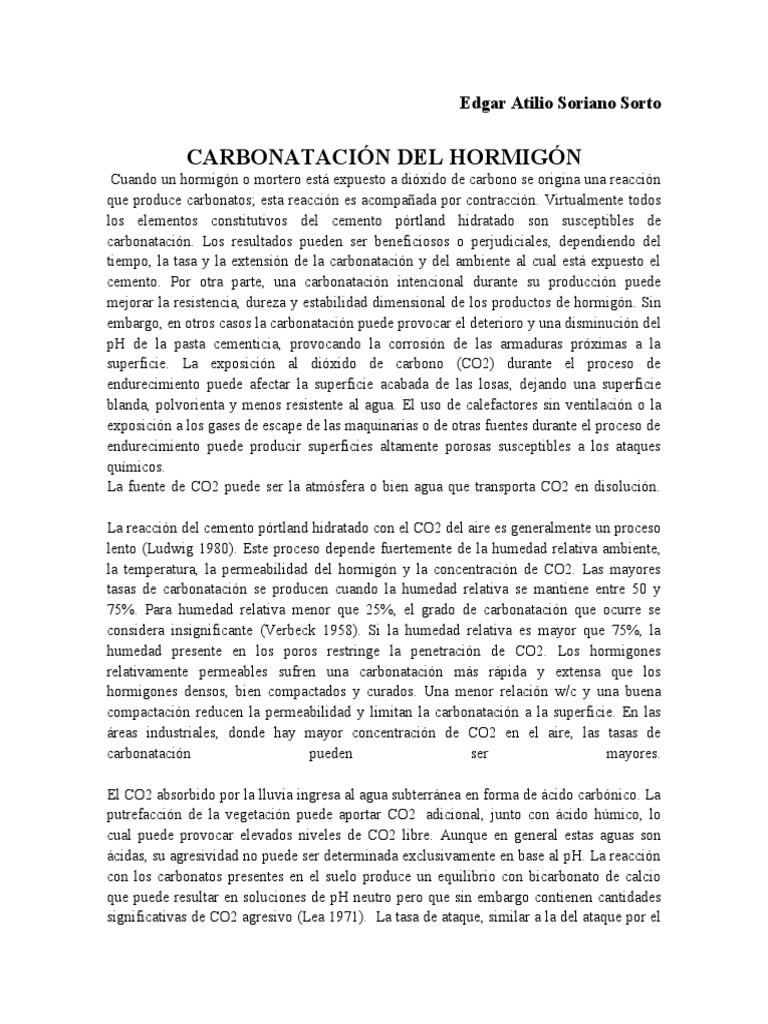 Carbonatación del Hormigón: Impacto y Prevención | PDF | Hormigón ...