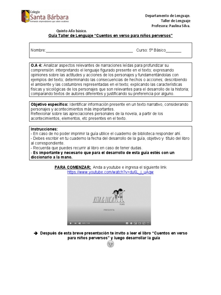 5° Taller de Lenguaje 1 | PDF | Artes del Lenguaje y Comunicación