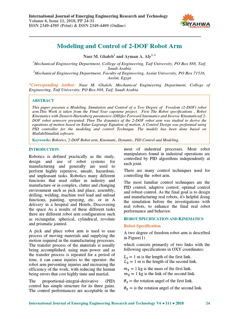 Modeling and Control of 2-DOF Robot Arm | PDF | Control Theory ...