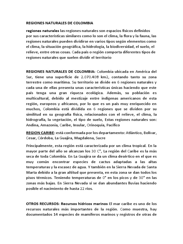 Regiones Naturales de Colombia | PDF | Colombia | Clima
