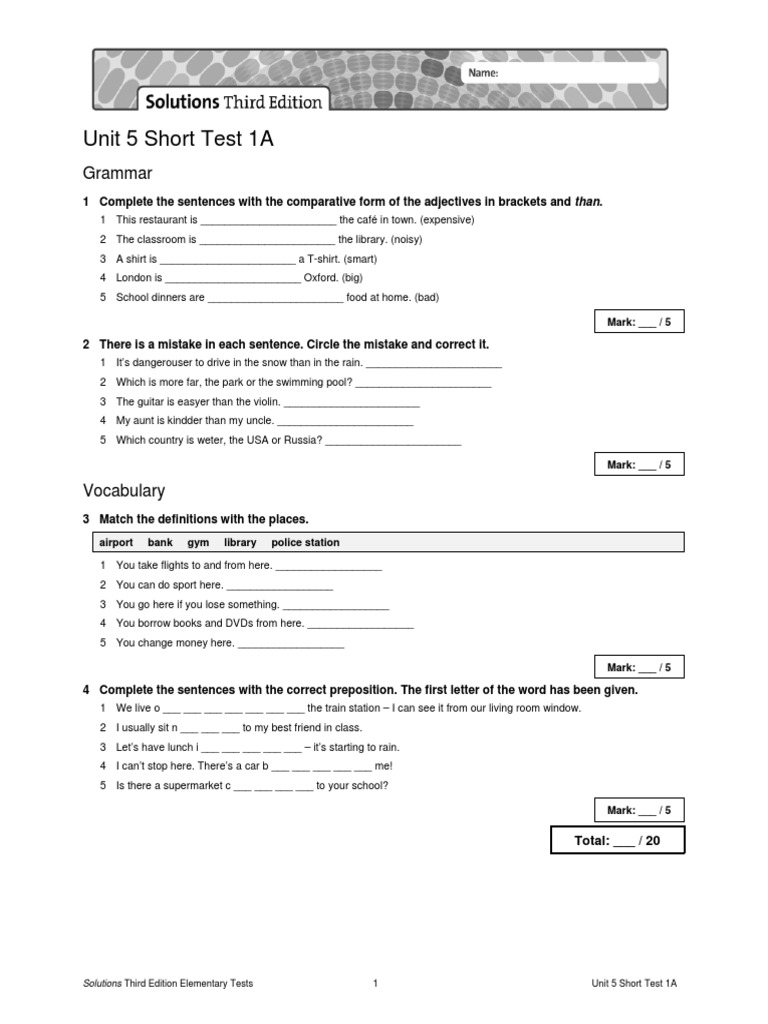 Unit 5 Short Test Solutions | PDF | Linguistics | Languages