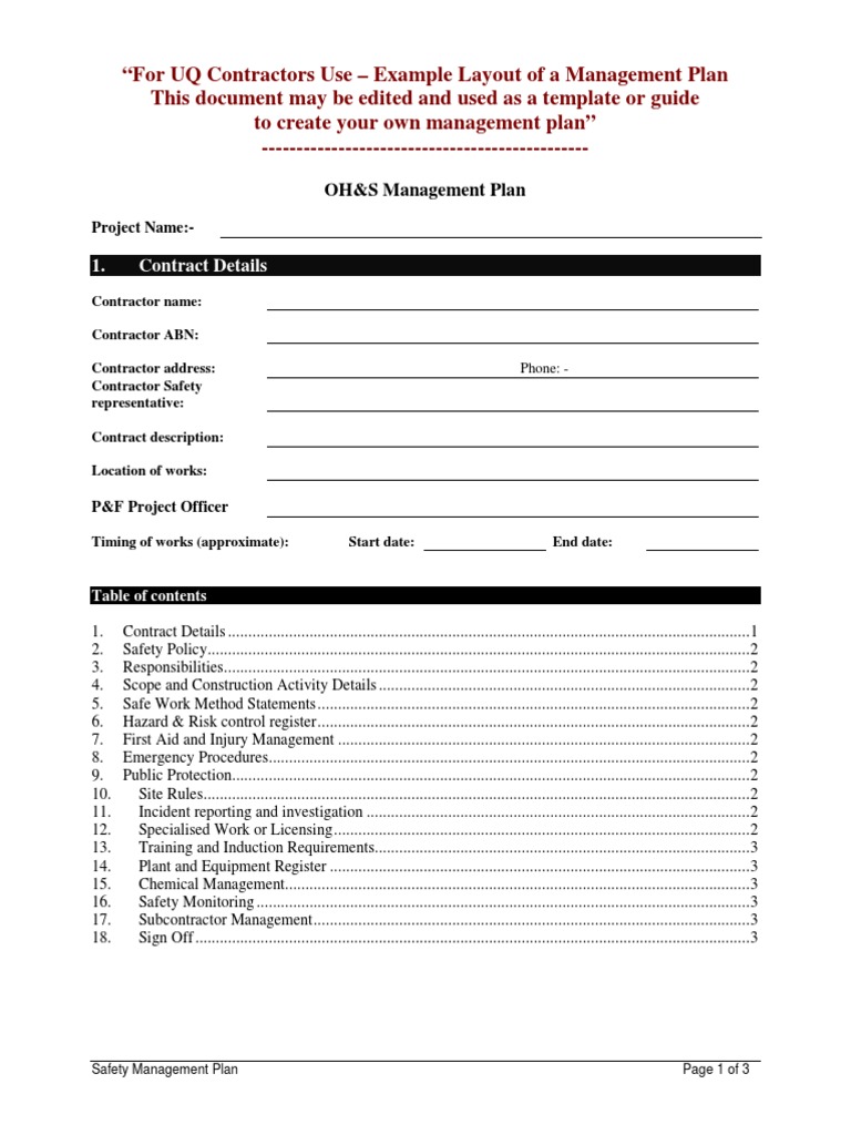 Contractor Safety Management Plan Template | PDF | Occupational Safety ...