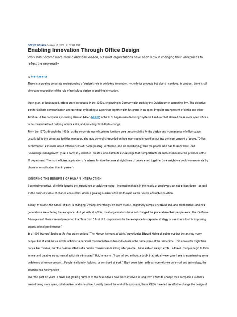 Office Design For Innovation | PDF | Innovation