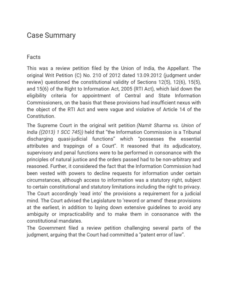 Case Summary Facts PDF Freedom Of Information Laws By Country