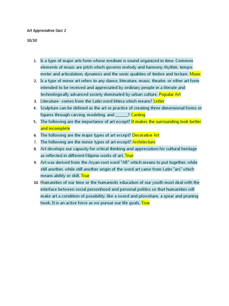 Art Appreciation Quiz 2 PDF