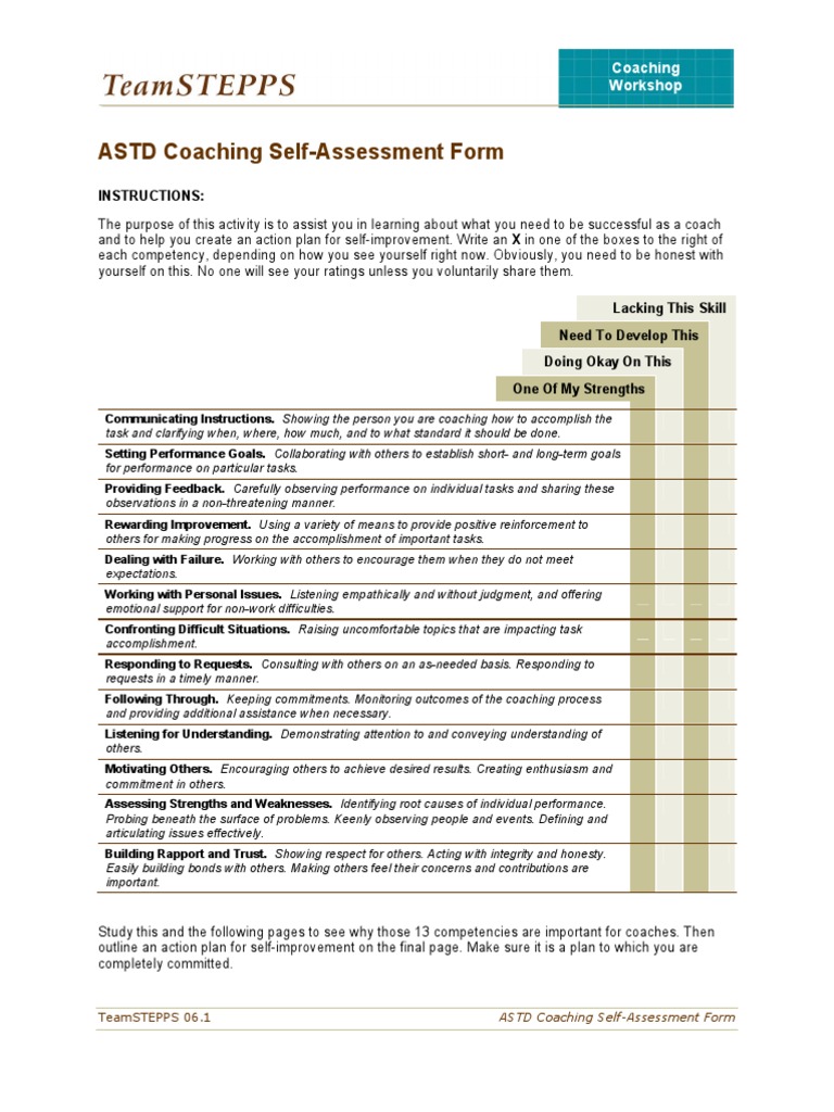 ASTD Coaching SelfAssessment Form Goal Motivation