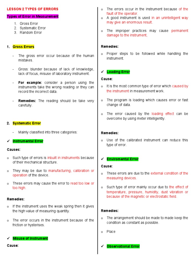 Lesson 4 Type of Errors | Download Free PDF | Observational Error ...