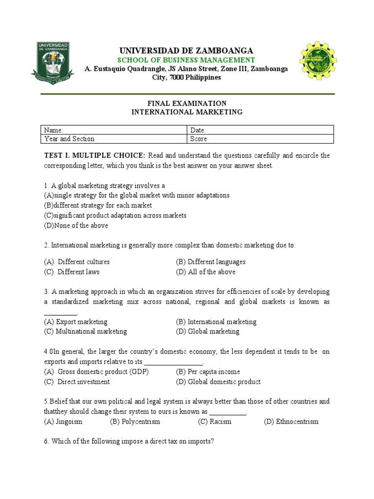 International Marketing Final Exam Guide | PDF | Market Segmentation ...