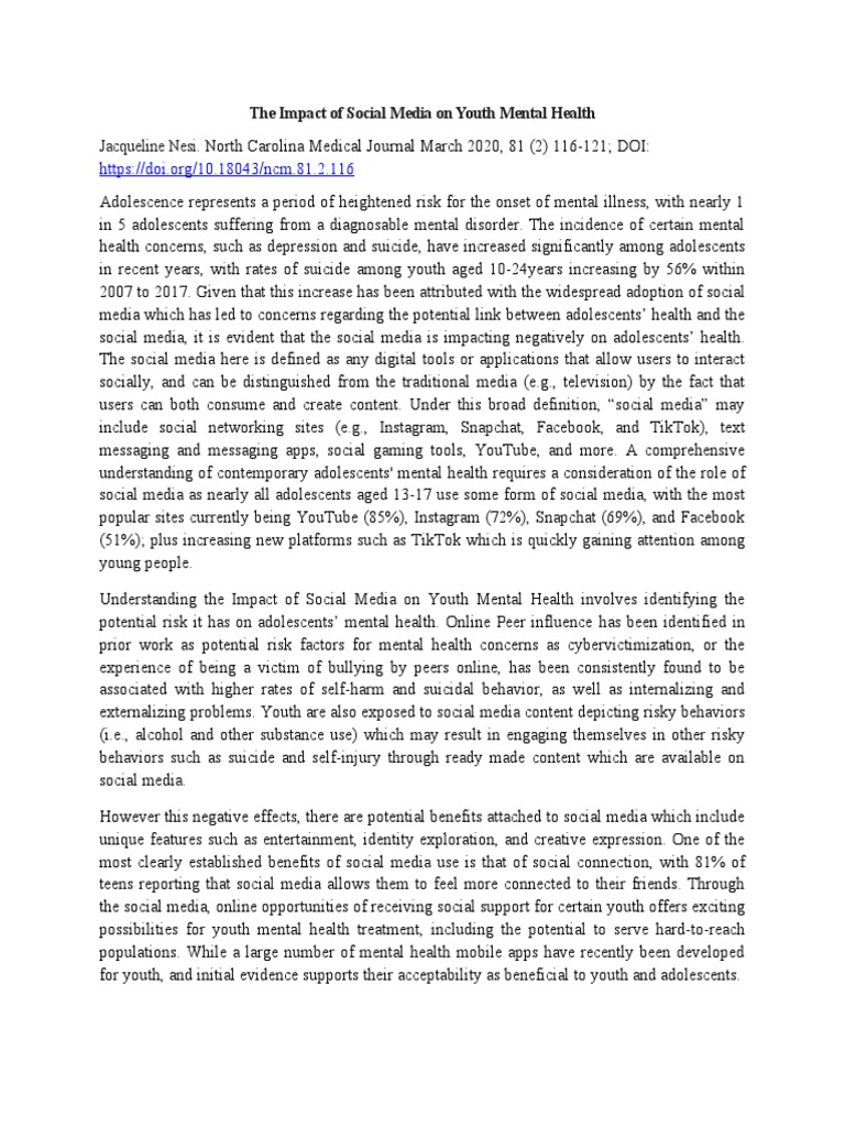 The Impact of Social Media On Youth Mental Health | PDF | Popular ...