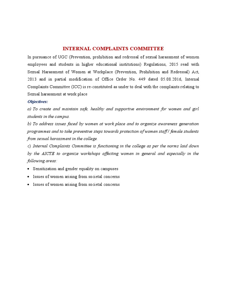 UGC Internal Complaints Committee Guidelines | PDF | Sexual Harassment ...