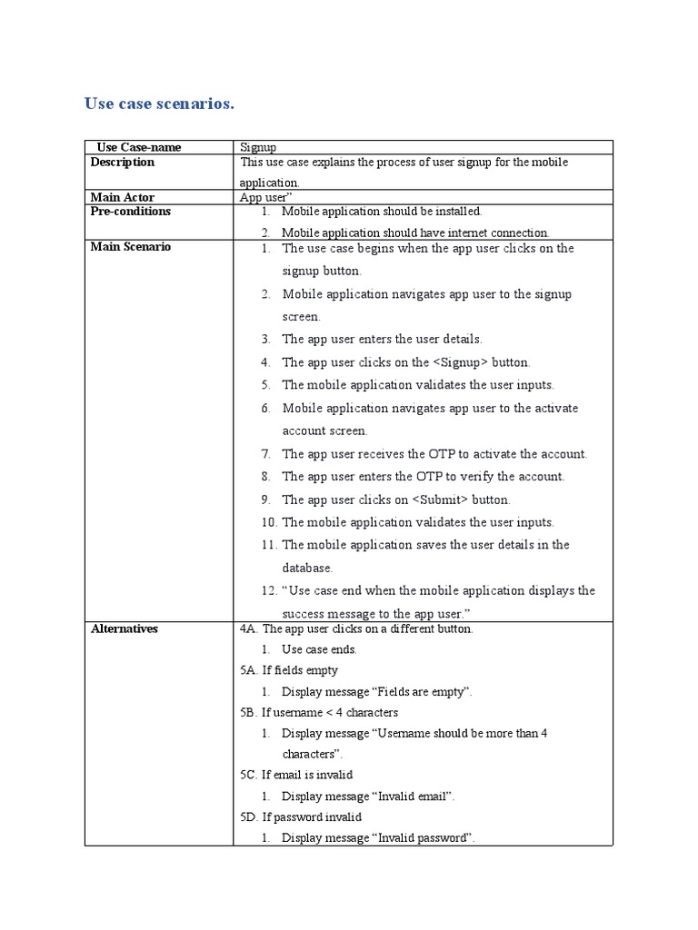 Use Case Scenarios | PDF | Mobile App | Password
