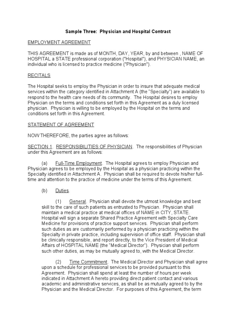 Physician-Hospital Employment Agreement | PDF | Physician | Hospital