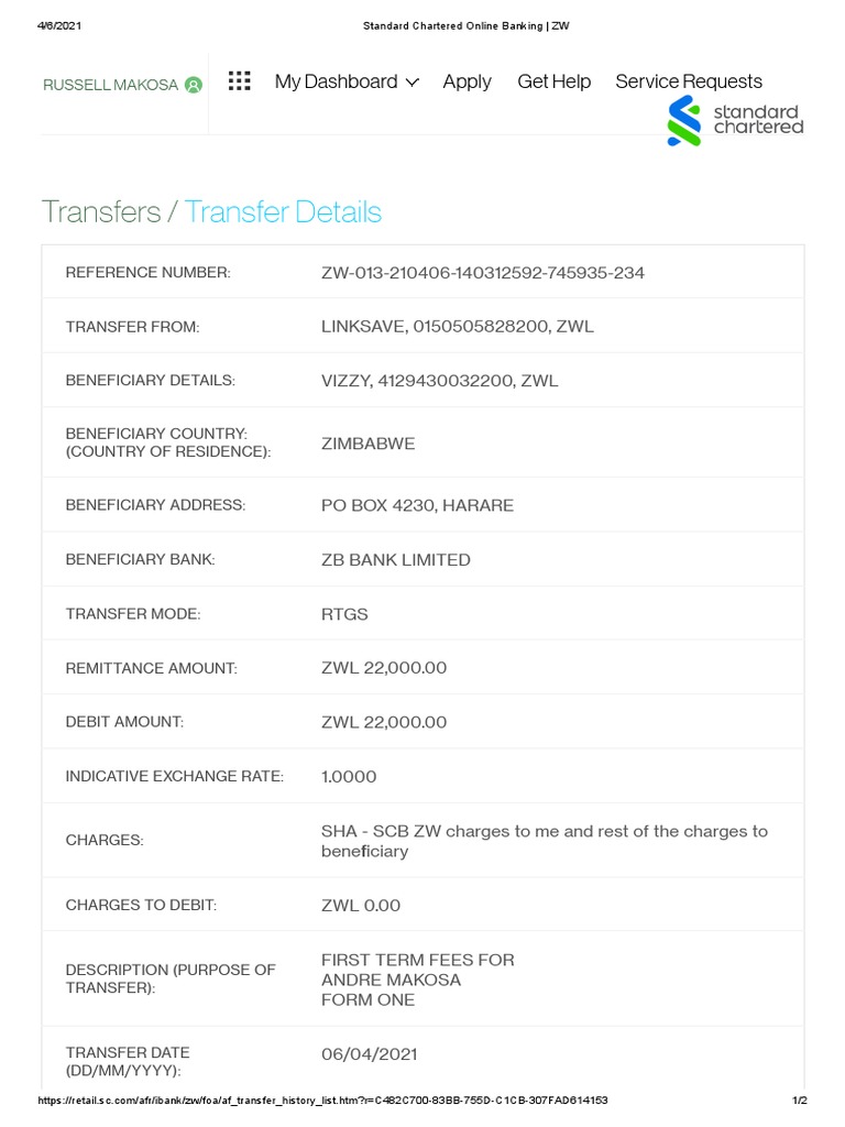 Standard Chartered Online Banking ZW PDF Financial Technology