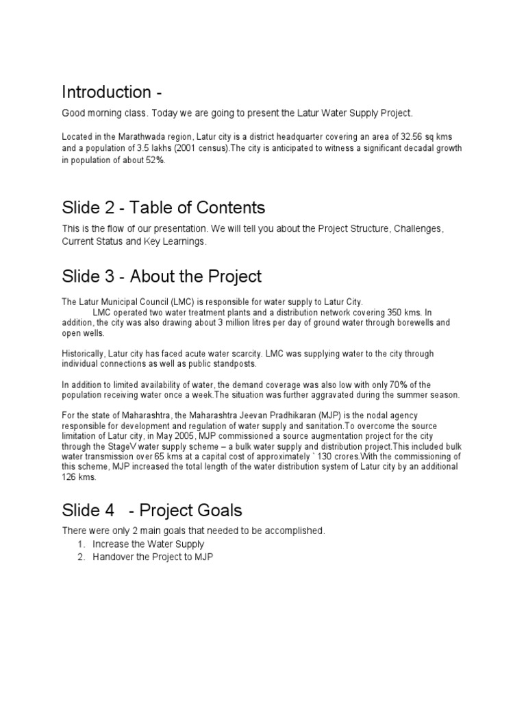 Latur Water Supply Project Script PDF Water Supply Request For