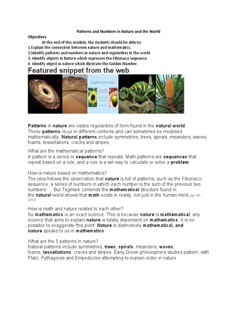 Patterns and Numbers in Nature and The World PDF Pattern Mathematics