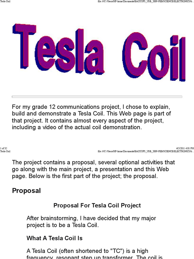 Building a Tesla Coil Project Guide | PDF | Transformer | Inductor