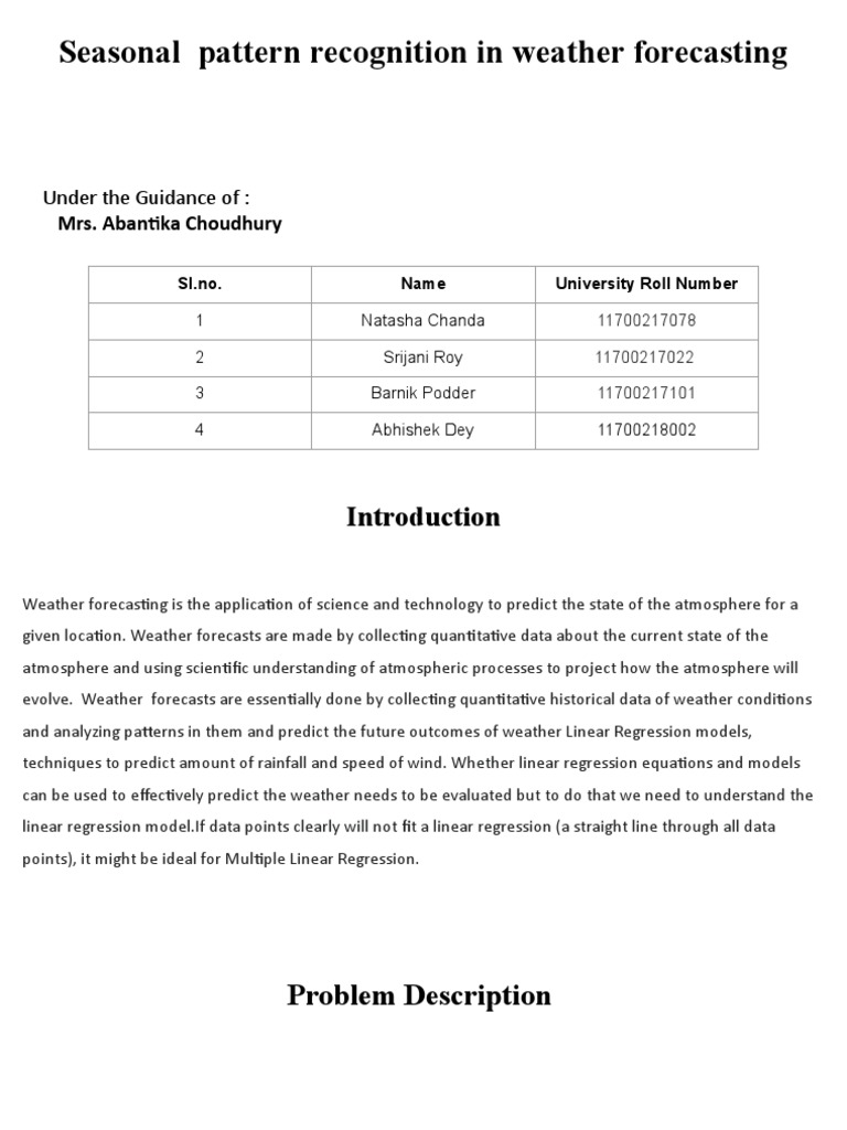 Seasonal Pattern Recognition in Weather Forecasting | PDF | Regression ...