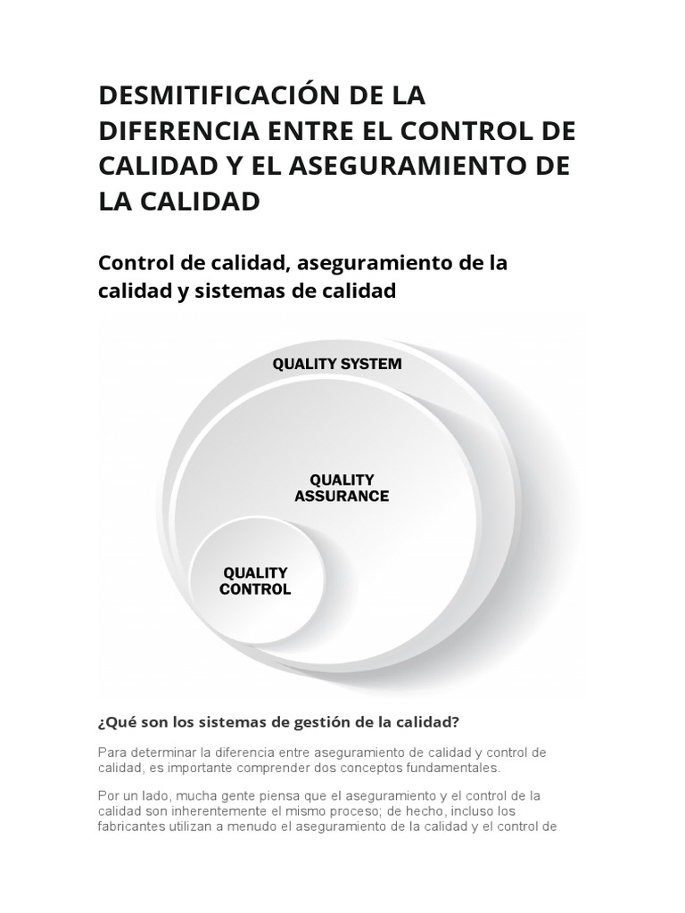 Desmitificación de La Diferencia Entre El Control de Calidad y El ...
