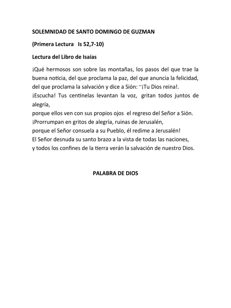Solemnidad De Santo Domingo De Guzman Lecturas Pdf Jesús Misa