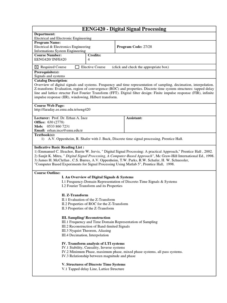 Digital Signal Processing Course Overview | PDF | Applied Mathematics ...
