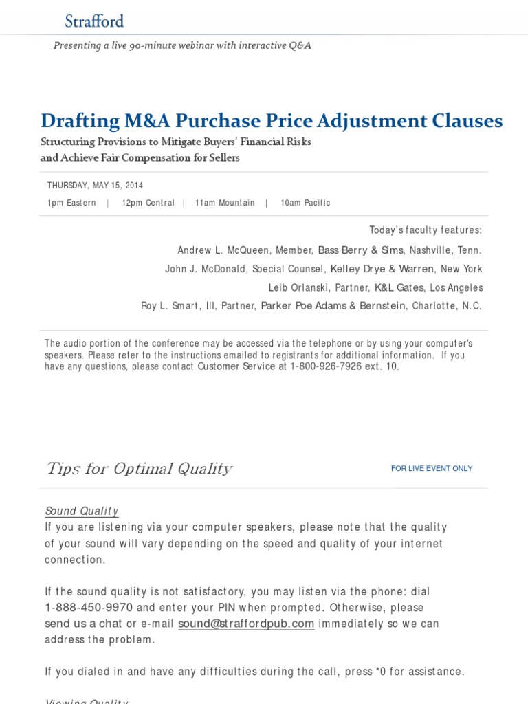 Drafting M&A Purchase Price Adjustment Clauses PDF Financial