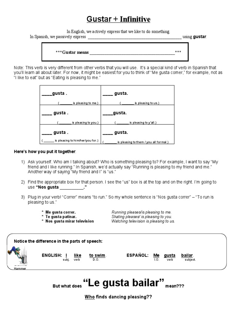Understanding Gustar with Infinitives | PDF | Verb | Grammatical Conjugation, image size:768x1024