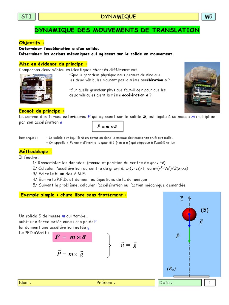 Dynamique Des Mouvements de Translation | PDF | Rotation | Accélération