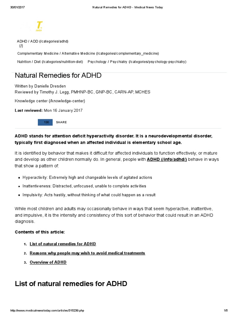 List of Natural Remedies For ADHD PDF Attention Deficit