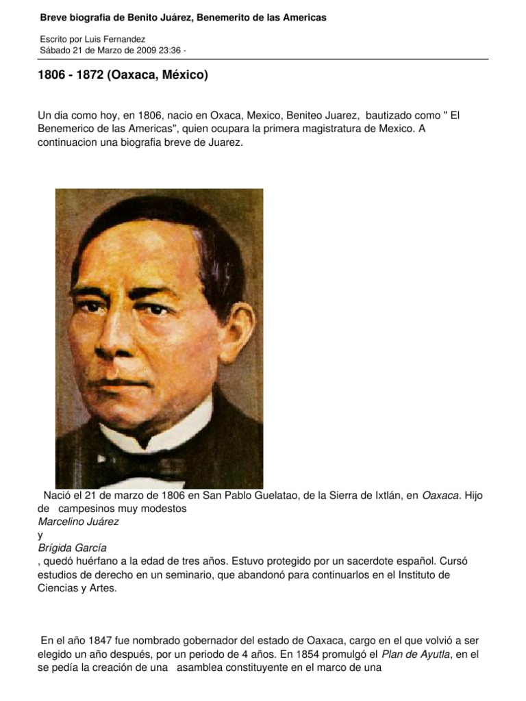 breve biografia de benito juarez benemerito de las americas - 1489628767