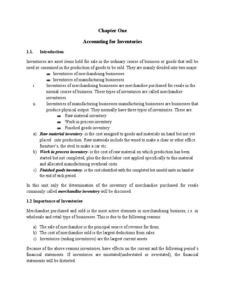 Chapter One Accounting For Inventories | PDF | Inventory | Inventory  Valuation