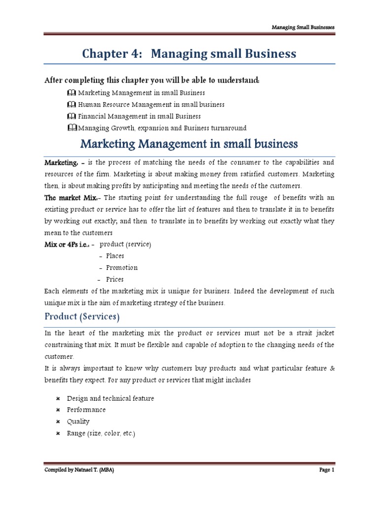Chapter 4 Managing Small Business Pdf Marketing Finance Money
