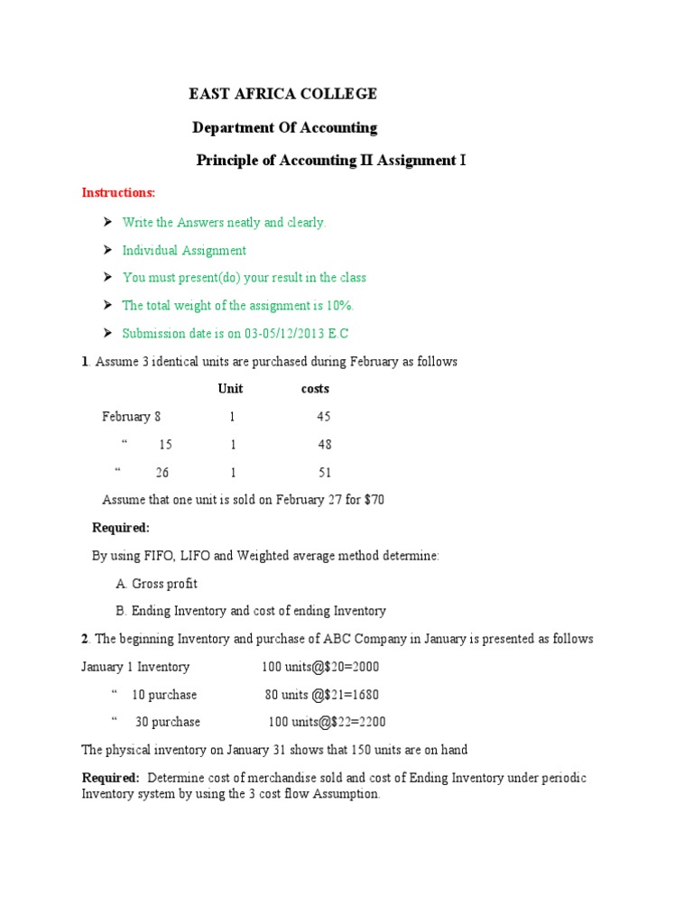Principle of accounting ii assignment i pdf