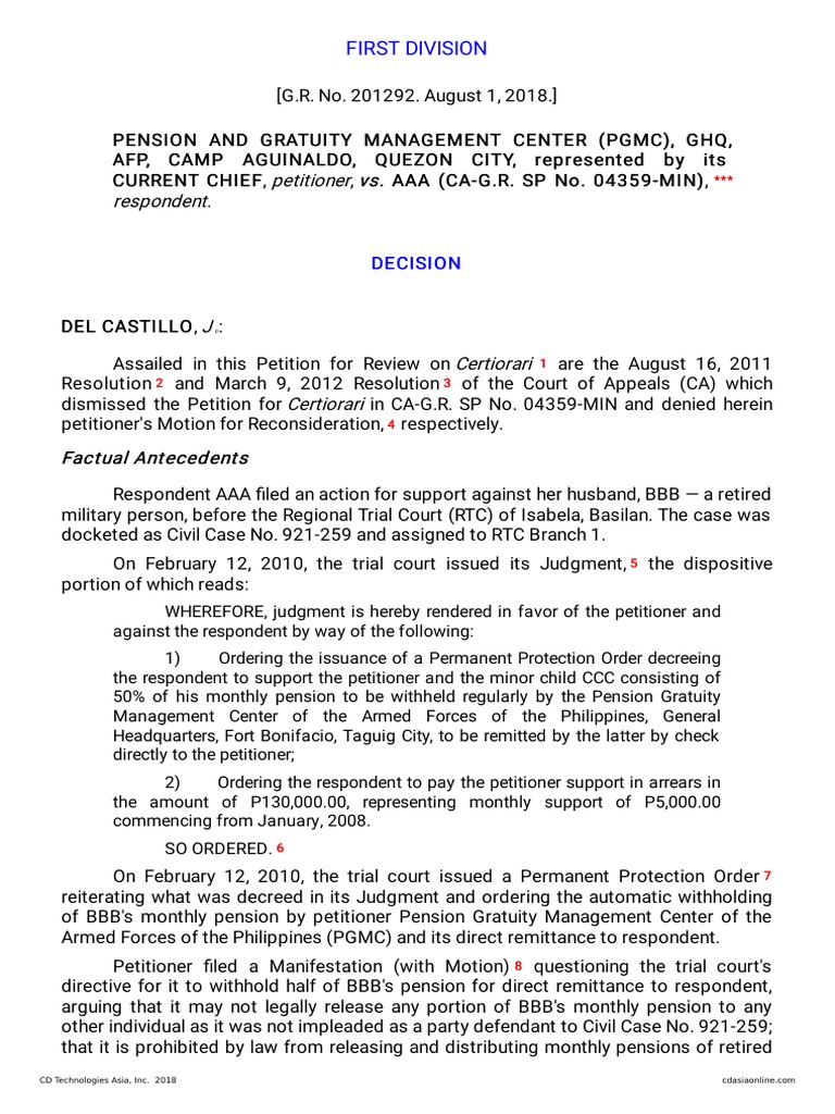 Supreme Court Ruling on AFP Pension Gratuity | PDF | Certiorari ...